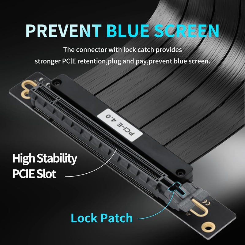 BTBcoin PCIe 4.0 Riser Cable 200mm - RTX 4090/4080/RX 7900 XT Compatible, 90¡ã Right Angle High Speed GPU Extension Cable, Vertical Mount Gaming Graphics Card Extender with EMI Shielding - Image 5